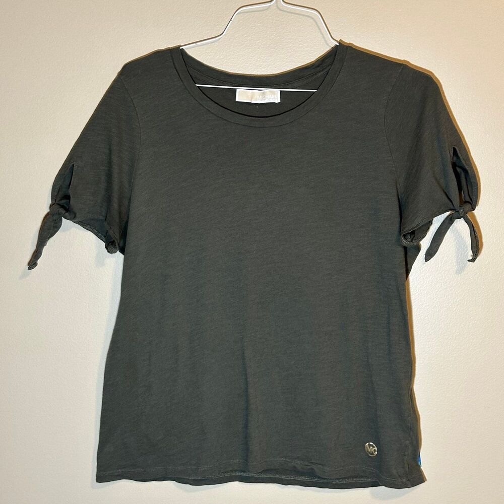 Women's Michael Kors Army Green Tie Sleeve Crewneck Tshirt Size Large?